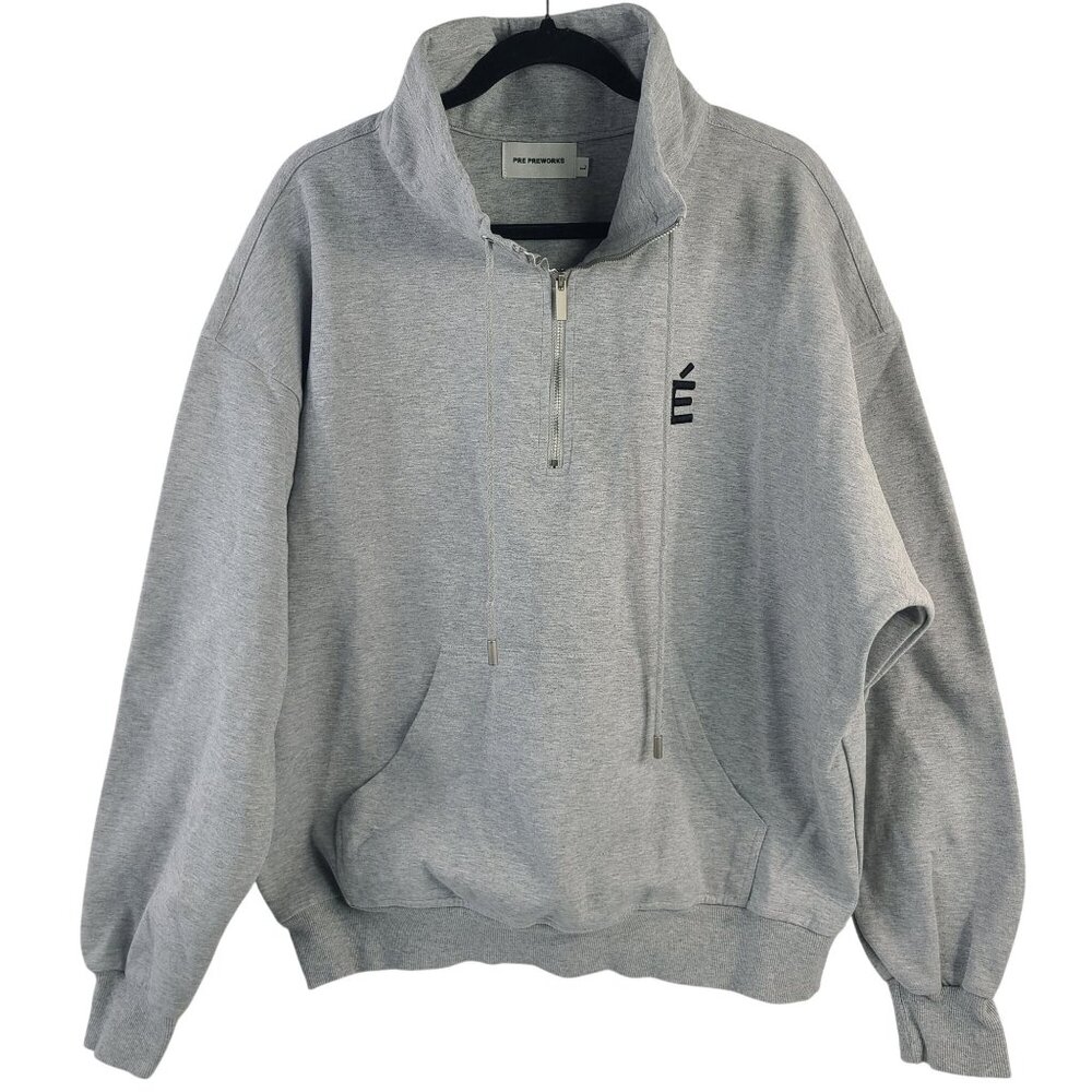 Pre Preworks Gray Half-Zip Pullover Sweatshirt With Embroidered É Logo Size L